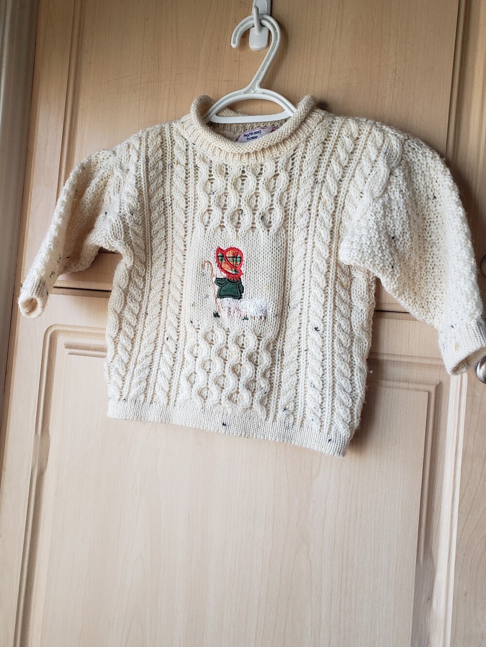 100% Pure Wool Toddler Cream Cable Knit Sweater with Embroidered Detail